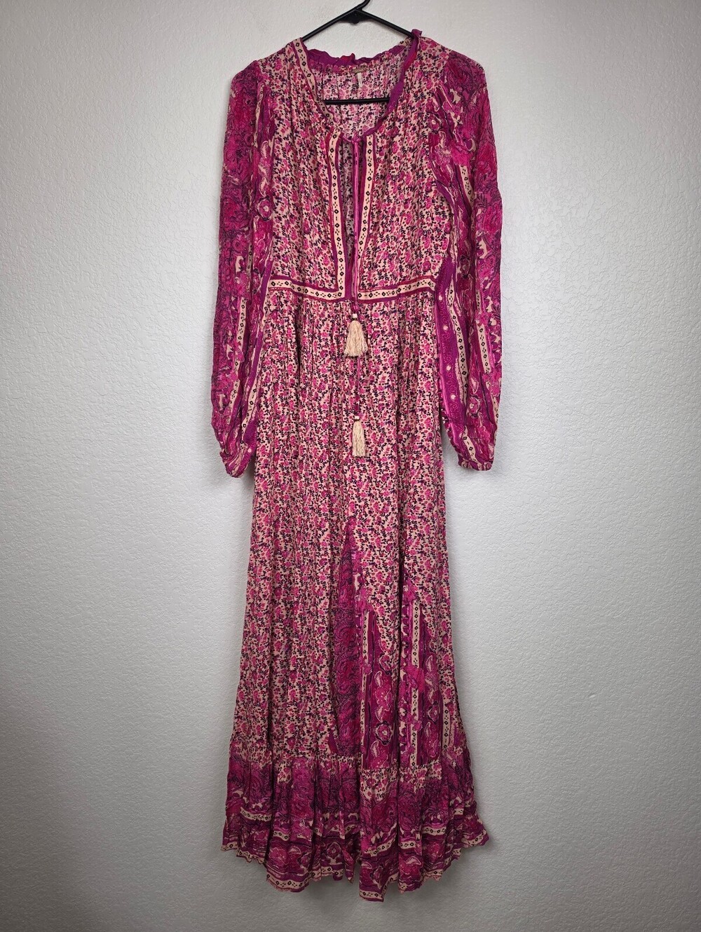 Free People Pink Floral Maxi Dress Long Sleeve S
